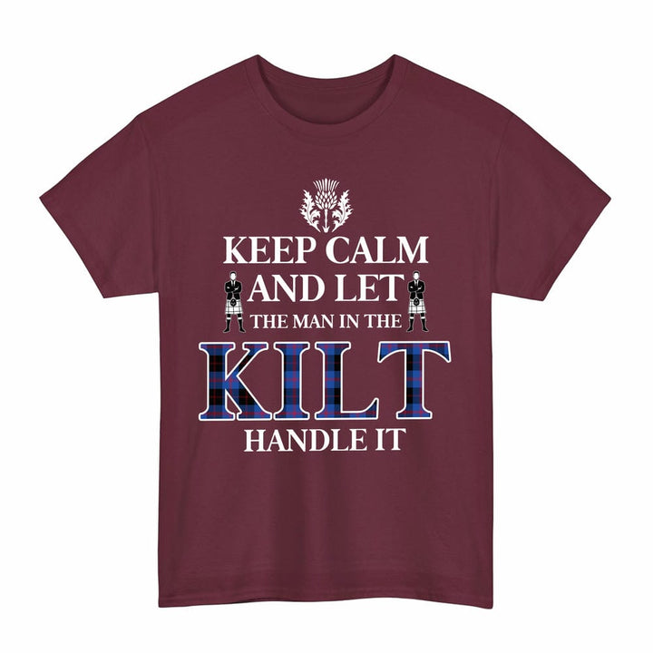 Scottish Angus Modern Clan Tartan T-Shirt - Keep Calm Tartan Plaid Maroon Color