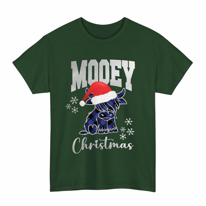 Scottish Angus Modern Clan Tartan T-Shirt - Mooey Christmas Tartan Plaid Forest Green Color