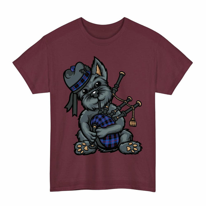 Scottish Angus Modern Clan Tartan Terrier Bagpipes T-Shirt Tartan Plaid Maroon Color