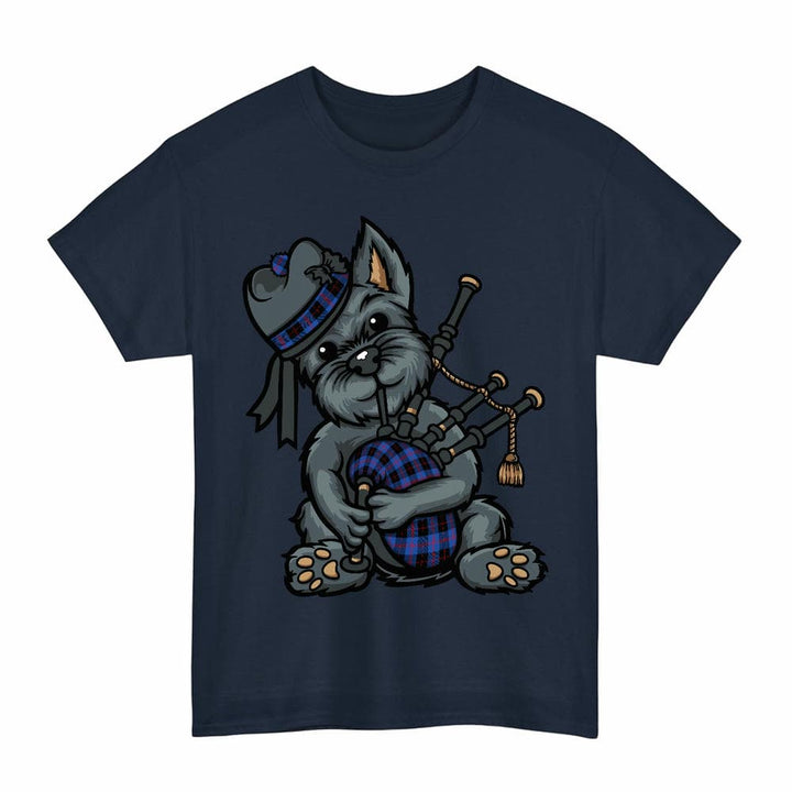 Scottish Angus Modern Clan Tartan Terrier Bagpipes T-Shirt Tartan Plaid Navy Color