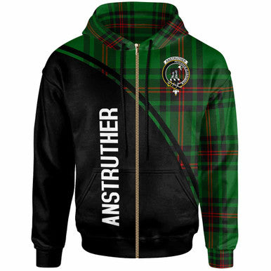 Scottish Anstruther Clan Crest Tartan Curve Hoodie Zip-up Tartan Plaid