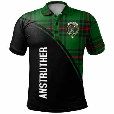 Scottish Anstruther Clan Crest Tartan Curve Polo Shirt Front Side Tartan Plaid