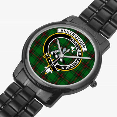 Scottish Anstruther Clan Crest Tartan Folding Clasp Steel Quartz Watches Tartan Plaid Black 2