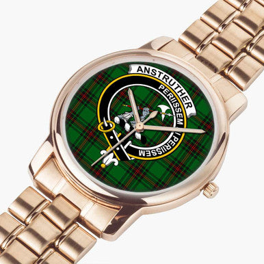Scottish Anstruther Clan Crest Tartan Folding Clasp Steel Quartz Watches Tartan Plaid Rose Gold 2
