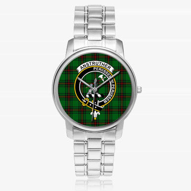 Scottish Anstruther Clan Crest Tartan Folding Clasp Steel Quartz Watches Tartan Plaid Silver 1