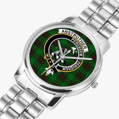 Scottish Anstruther Clan Crest Tartan Folding Clasp Steel Quartz Watches Tartan Plaid Silver 2