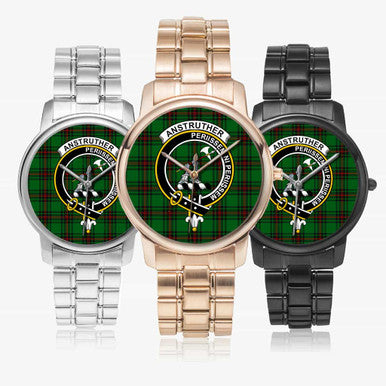 Scottish Anstruther Clan Crest Tartan Folding Clasp Steel Quartz Watches Tartan Plaid All