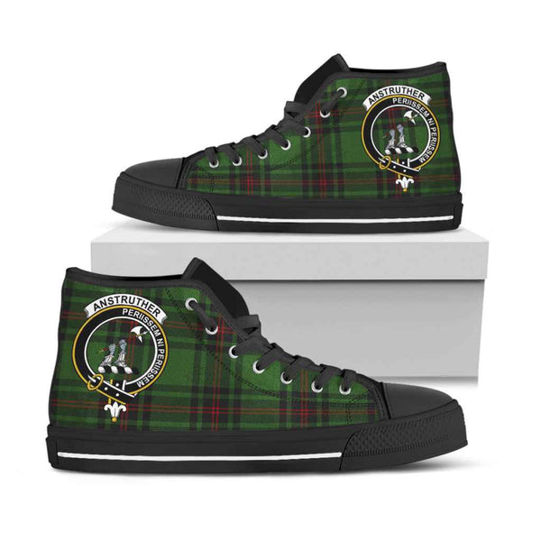 Scottish Anstruther Clan Crest Tartan High Top Shoes Black Sole Tartan Plaid