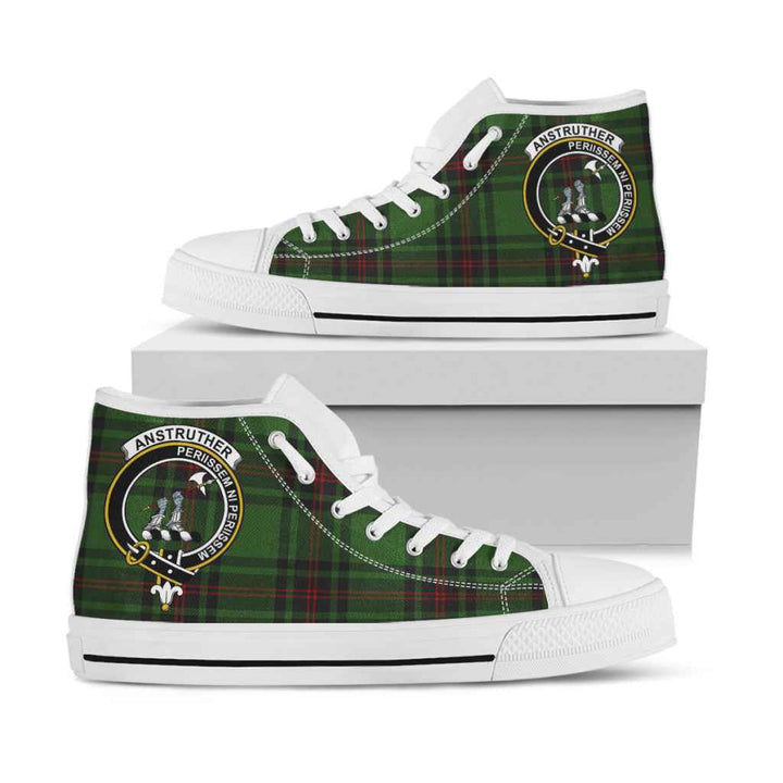 Scottish Anstruther Clan Crest Tartan High Top Shoes White Sole Tartan Plaid