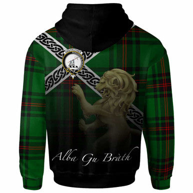 Scottish Anstruther Clan Crest Tartan Hoodie - Scotland Lion Back Side Tartan Plaid