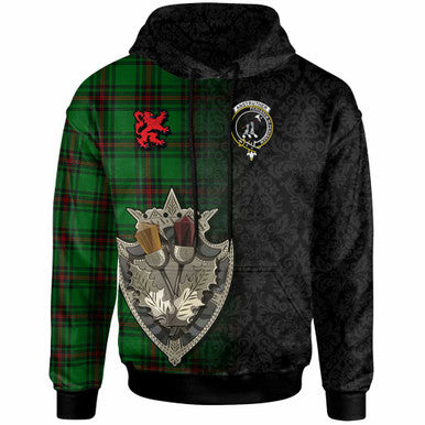 Scottish Anstruther Clan Crest Tartan Hoodie - Half Thistle Flowers Celtic Design Front Side Tartan Plaid