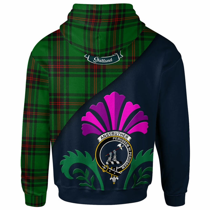 Scottish Anstruther Clan Crest Tartan Hoodie - Scotland Thistle Style Back Side Tartan Plaid