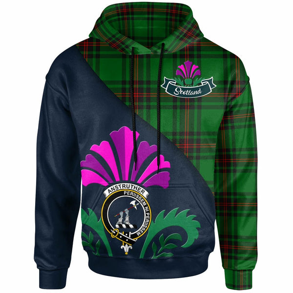 Scottish Anstruther Clan Crest Tartan Hoodie - Scotland Thistle Style Front Side Tartan Plaid