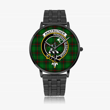 Scottish Anstruther Clan Crest Tartan Instafamous Steel Quartz Watches Tartan Plaid Black 1