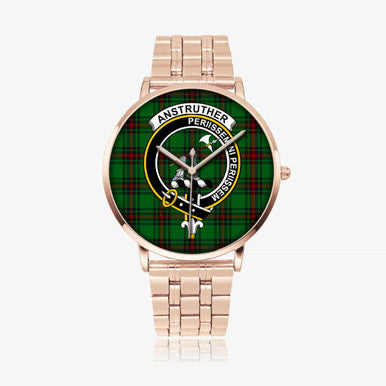 Scottish Anstruther Clan Crest Tartan Instafamous Steel Quartz Watches Tartan Plaid Rose Gold 1