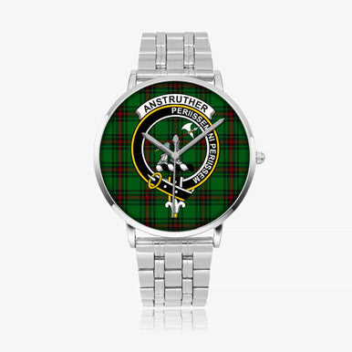 Scottish Anstruther Clan Crest Tartan Instafamous Steel Quartz Watches Tartan Plaid Silver 1
