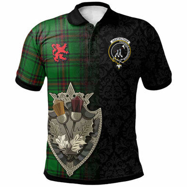 Scottish Anstruther Clan Crest Tartan Polo Shirt - Half Thistle Flowers Celtic Design Front Side Tartan Plaid