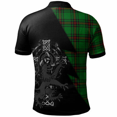 Scottish Anstruther Clan Crest Tartan Polo Shirt - Lion Rampant Celtic Cross Flash Style Back Side Tartan Plaid