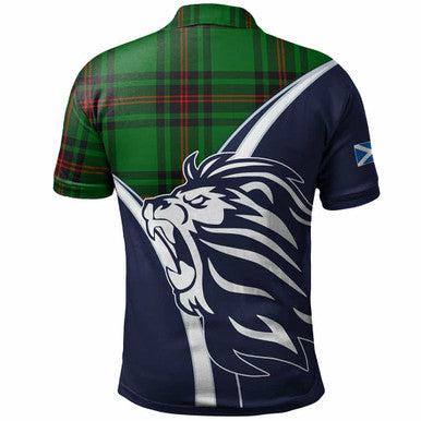 Scottish Anstruther Clan Crest Tartan Polo Shirt - Scottish Flag With Lion Back Side Tartan Plaid