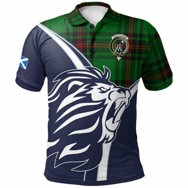 Scottish Anstruther Clan Crest Tartan Polo Shirt - Scottish Flag With Lion Front Side Tartan Plaid