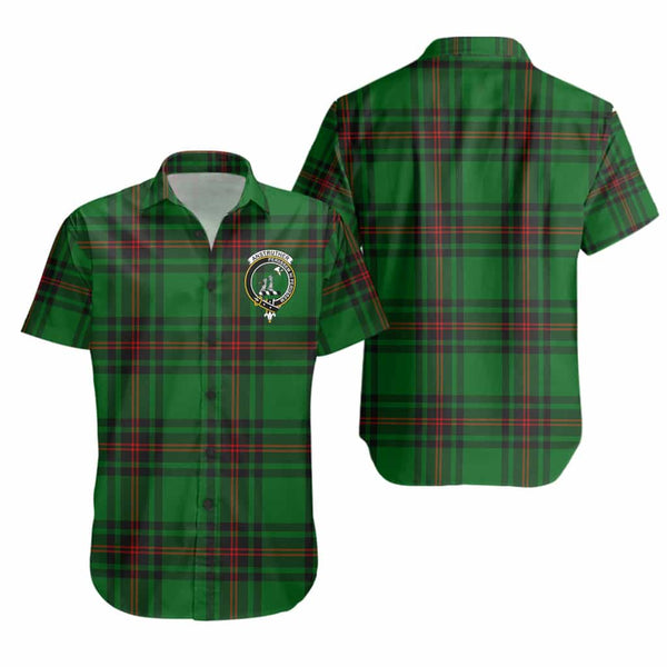 Scottish Anstruther Clan Crest Tartan Short Sleeve Shirt Tartan Plaid