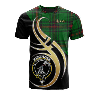 Scottish Anstruther Clan Crest Tartan T-Shirt Believe in Me Front Side Tartan Plaid