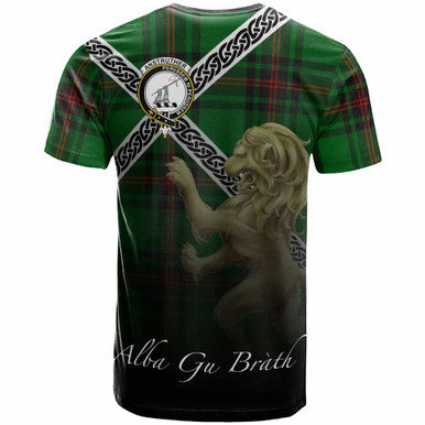 Scottish Anstruther Clan Crest Tartan T-Shirt - Celtic With Scotland Lion Back Side Tartan Plaid