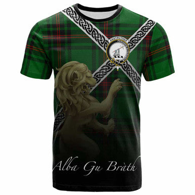 Scottish Anstruther Clan Crest Tartan T-Shirt - Celtic With Scotland Lion Front Side Tartan Plaid