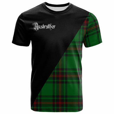 Scottish Anstruther Clan Crest Tartan T-Shirt - Military Logo Front Side Tartan Plaid
