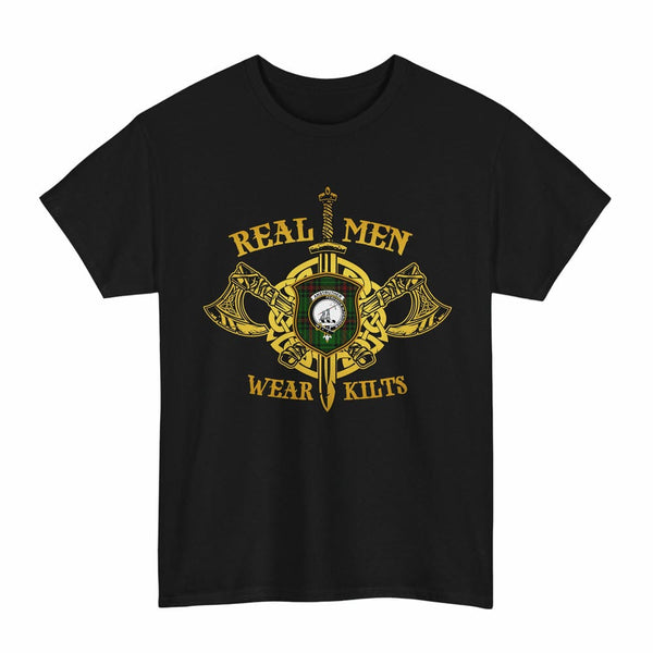 Scottish Anstruther Clan Crest Tartan T-Shirt Real Men Wear Kilts Tartan Plaid Black Color