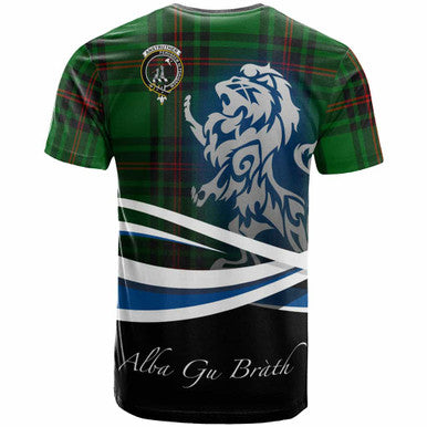 Scottish Anstruther Clan Crest Tartan T-Shirt - Scotland Lion Back Side Tartan Plaid