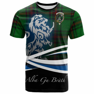 Scottish Anstruther Clan Crest Tartan T-Shirt - Scotland Lion Front Side Tartan Plaid