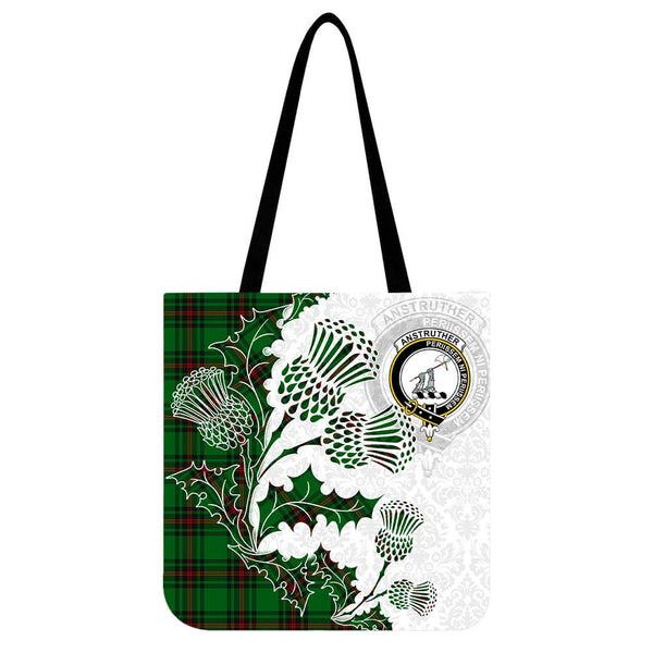 Scottish Anstruther Clan Crest Tartan Tote Bag - Thistle Flowers Style Tartan Plaid 1