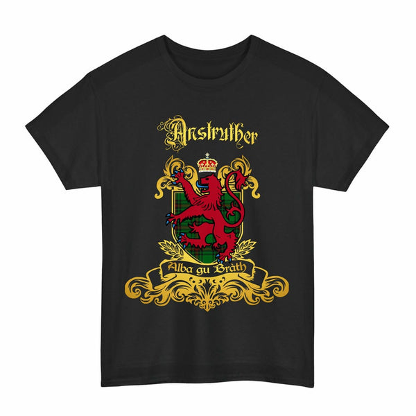 Scottish Anstruther Clan Tartan Lion Rampant of Scotland T-Shirt Tartan Plaid Black Color