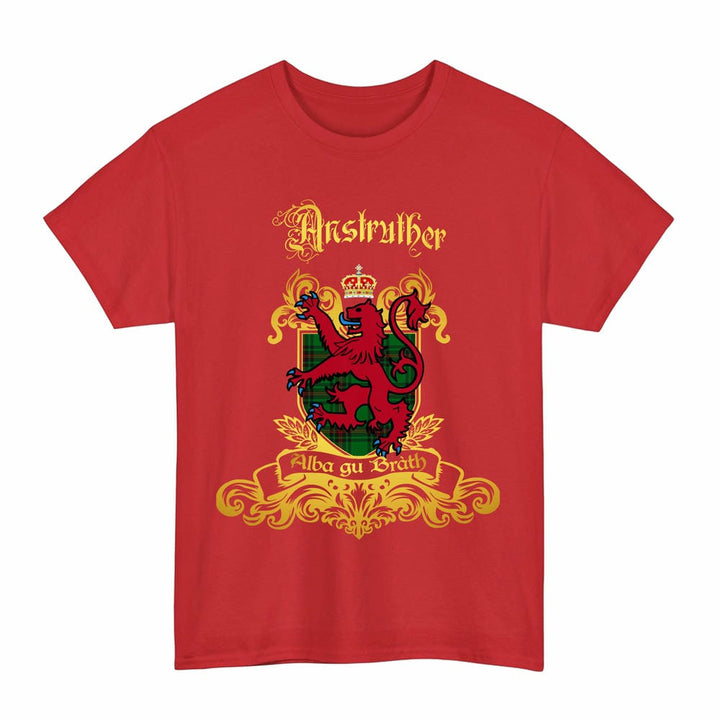 Scottish Anstruther Clan Tartan Lion Rampant of Scotland T-Shirt Tartan Plaid Red Color