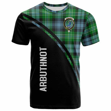 Scottish Arbuthnot Clan Crest Tartan Curve T-Shirt Front Side Tartan Plaid