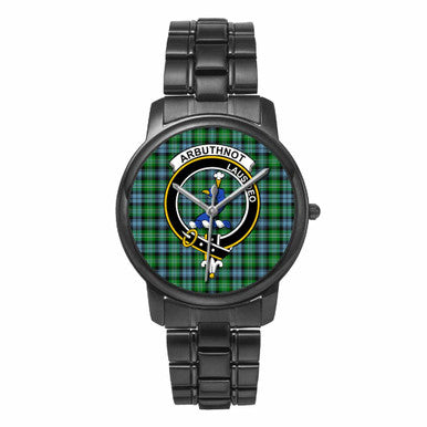 Scottish Arbuthnot Clan Crest Tartan Folding Clasp Steel Quartz Watches Tartan Plaid Black 1