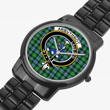 Scottish Arbuthnot Clan Crest Tartan Folding Clasp Steel Quartz Watches Tartan Plaid Black 2