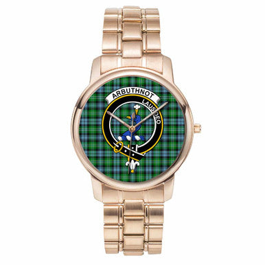 Scottish Arbuthnot Clan Crest Tartan Folding Clasp Steel Quartz Watches Tartan Plaid Rose Gold 1