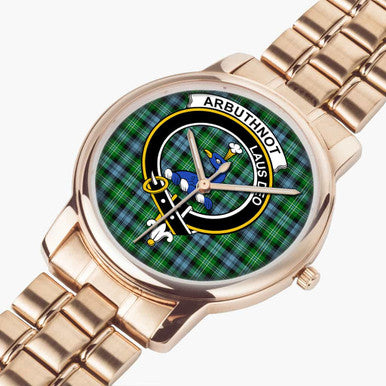 Scottish Arbuthnot Clan Crest Tartan Folding Clasp Steel Quartz Watches Tartan Plaid Rose Gold 2