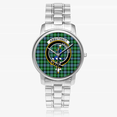 Scottish Arbuthnot Clan Crest Tartan Folding Clasp Steel Quartz Watches Tartan Plaid Silver 1