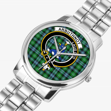 Scottish Arbuthnot Clan Crest Tartan Folding Clasp Steel Quartz Watches Tartan Plaid Silver 2
