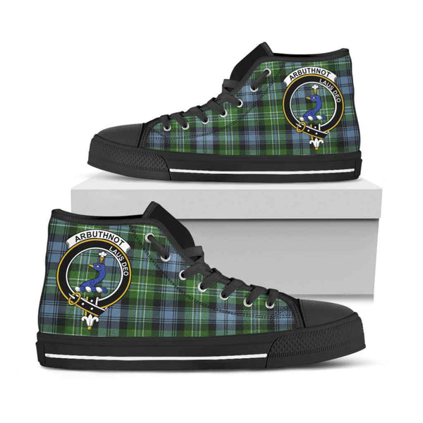 Scottish Arbuthnot Clan Crest Tartan High Top Shoes Black Sole Tartan Plaid