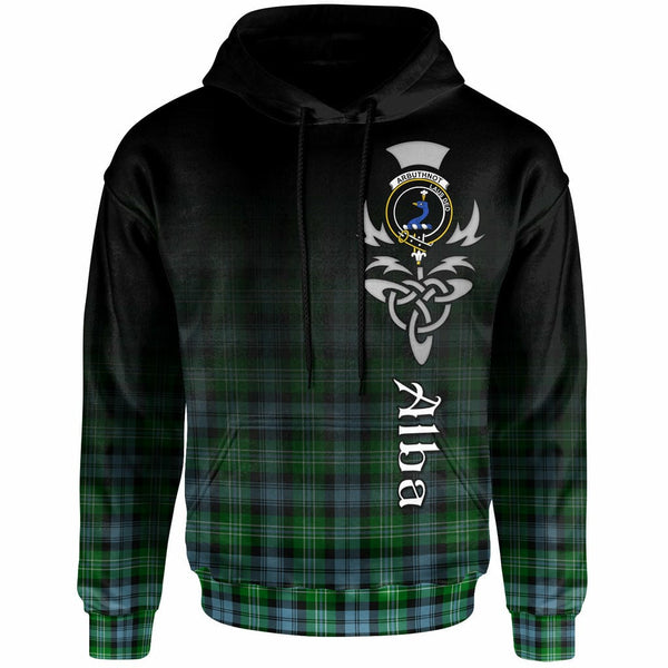 Scottish Arbuthnot Clan Crest Tartan Hoodie - Alba Gu Brath Family Crest Celtic Inspired Front Side Tartan Plaid