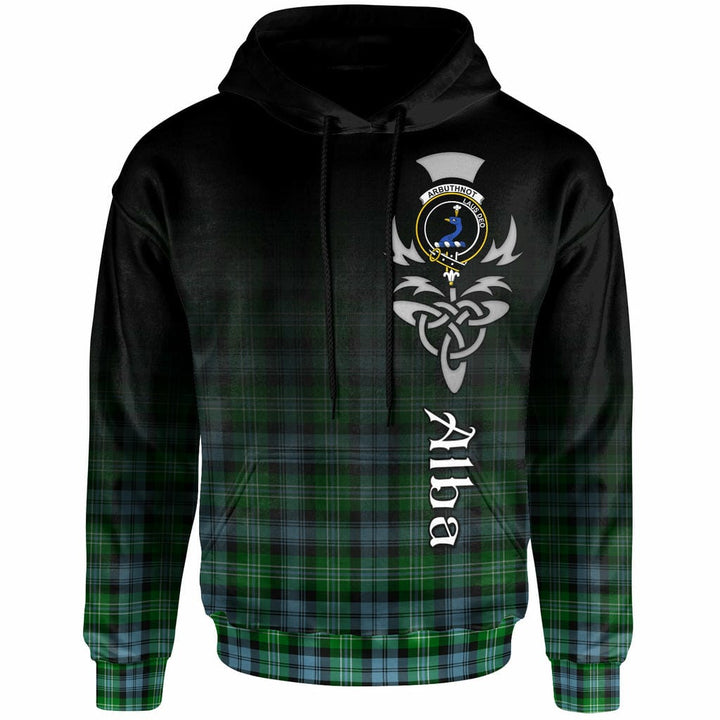 Scottish Arbuthnot Clan Crest Tartan Hoodie - Alba Gu Brath Family Crest Celtic Inspired Front Side Tartan Plaid