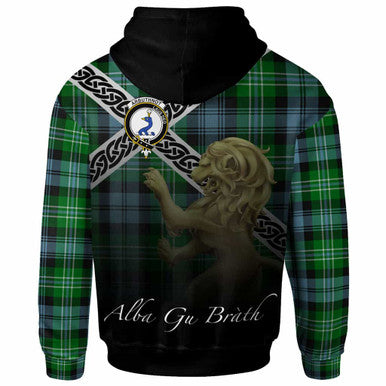 Scottish Arbuthnot Clan Crest Tartan Hoodie - Scotland Lion Back Side Tartan Plaid
