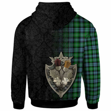 Scottish Arbuthnot Clan Crest Tartan Hoodie - Half Thistle Flowers Celtic Design Back Side Tartan Plaid