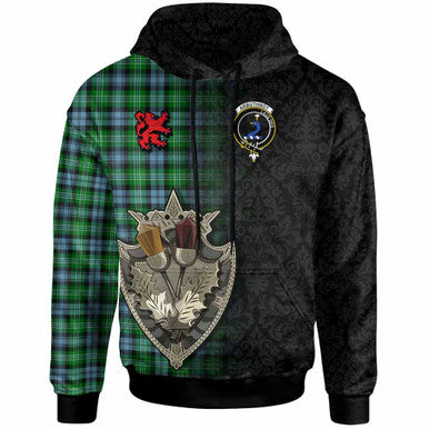 Scottish Arbuthnot Clan Crest Tartan Hoodie - Half Thistle Flowers Celtic Design Front Side Tartan Plaid