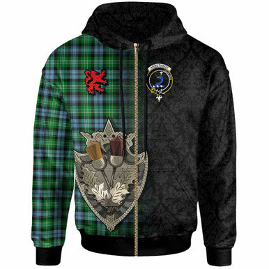 Scottish Arbuthnot Clan Crest Tartan Hoodie - Half Thistle Flowers Celtic Design Zip-up Tartan Plaid