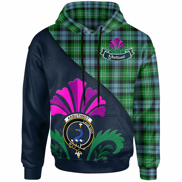 Scottish Arbuthnot Clan Crest Tartan Hoodie - Scotland Thistle Style Front Side Tartan Plaid